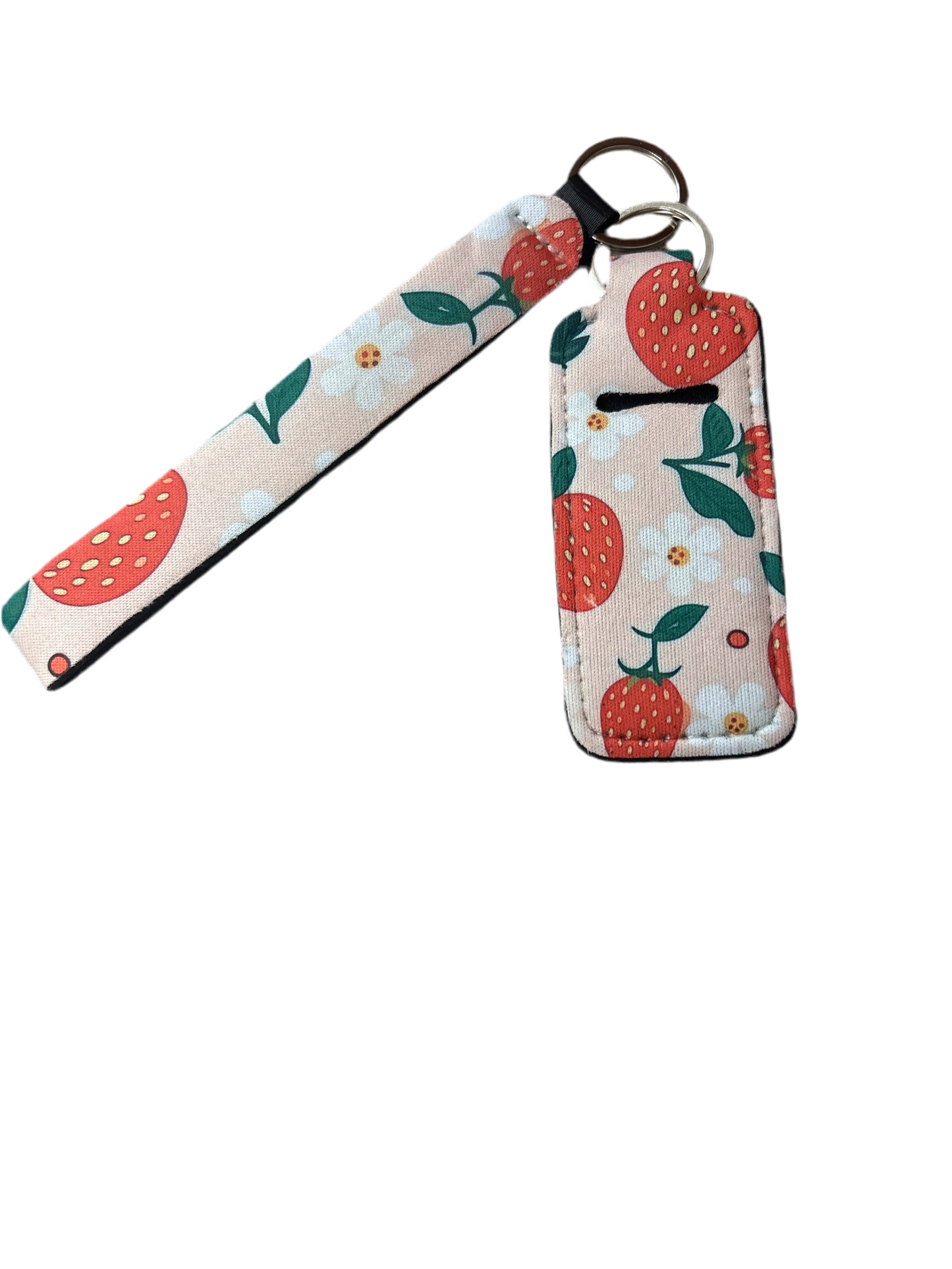 Pink Strawberry Keychain with Lip Balm Holder