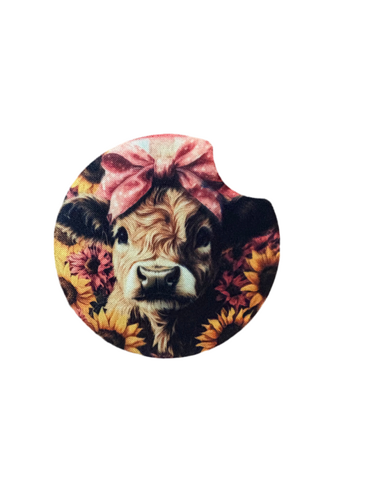 Sunflower Cow Car Coaster (2pk)