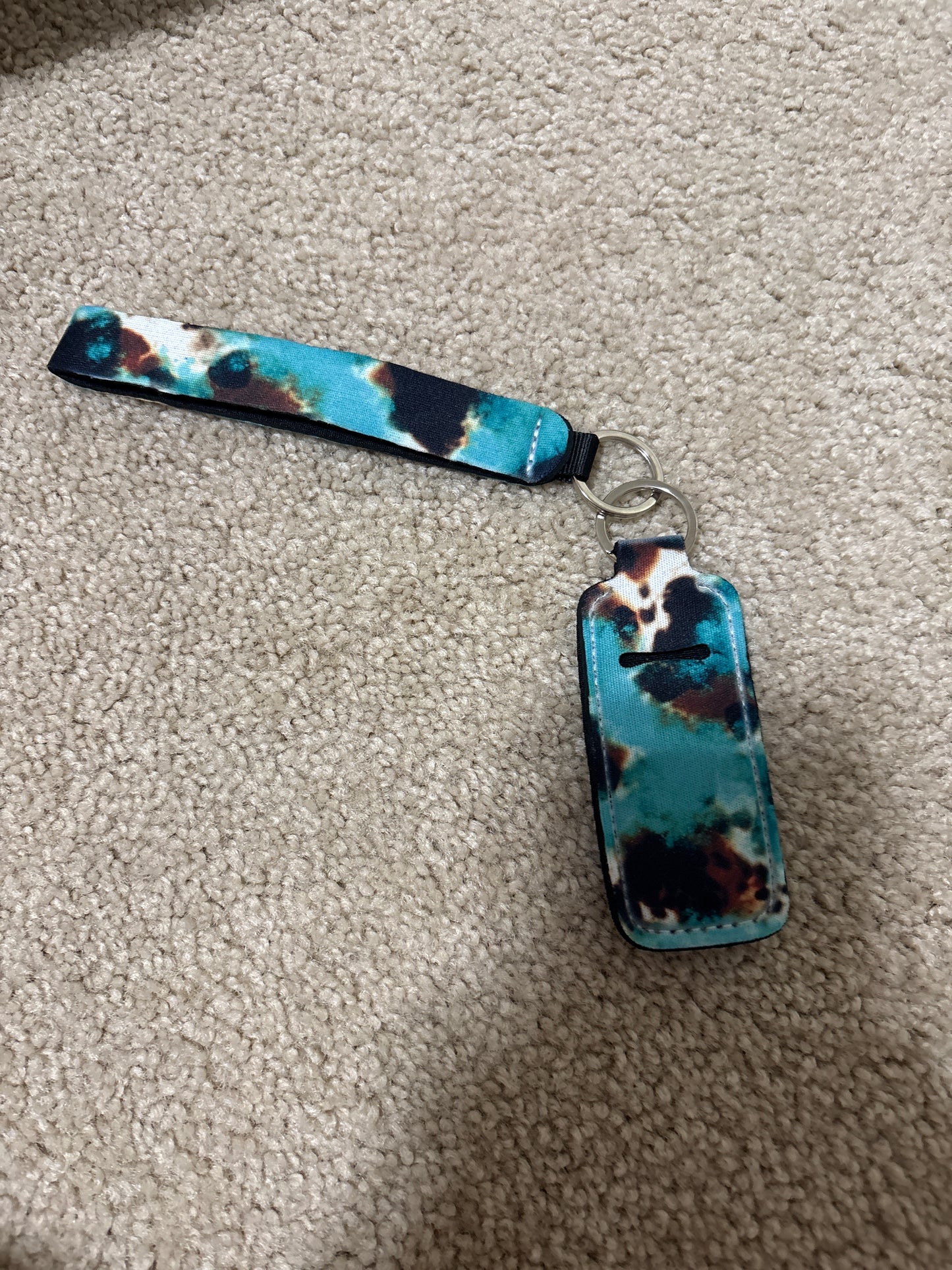 Teal Cowprint Wristlet with Lip Balm Holder