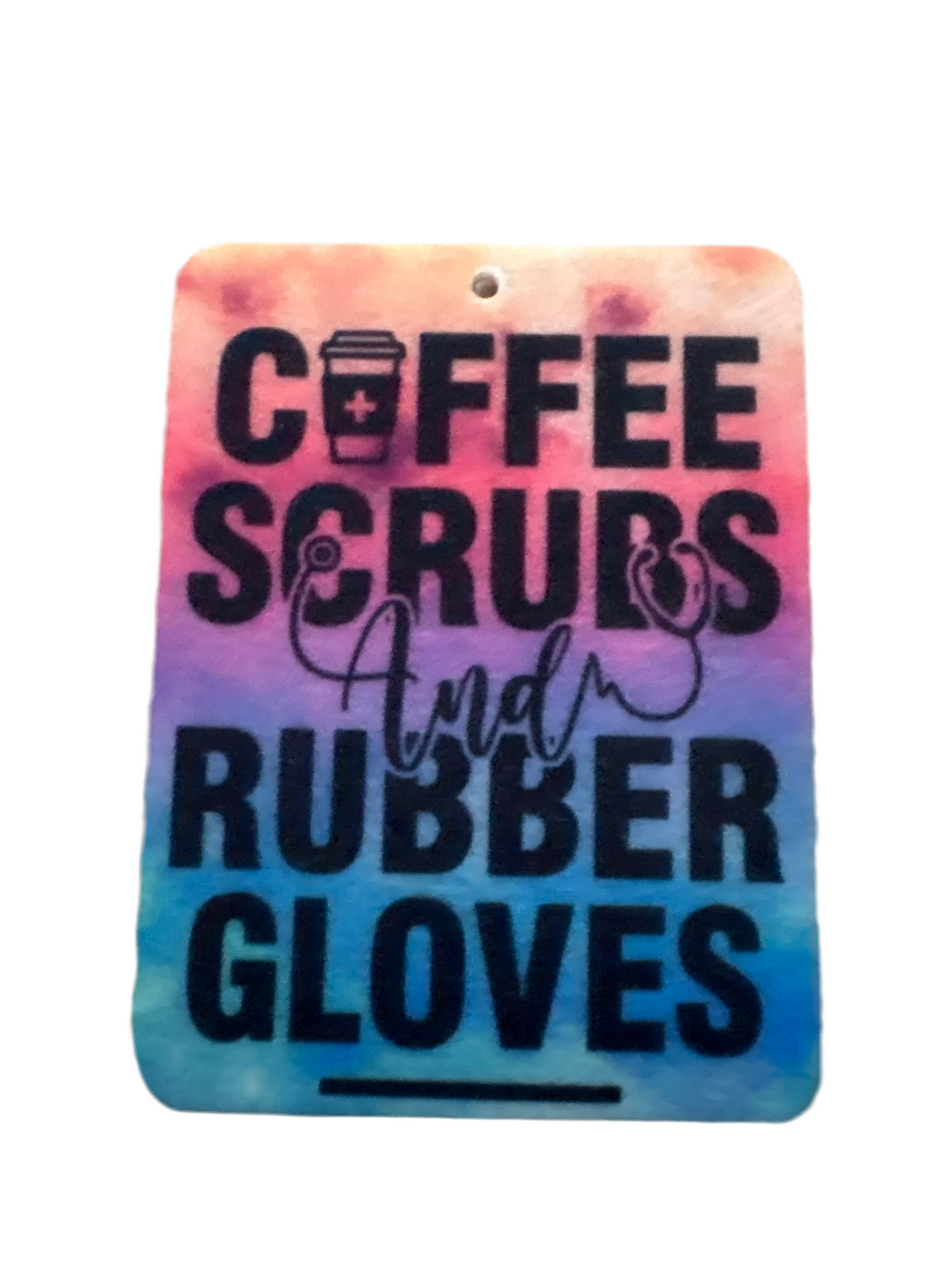 Coffee scrubs and rubber gloves air freshener