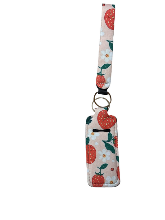 Pink Strawberry Keychain with Lip Balm Holder