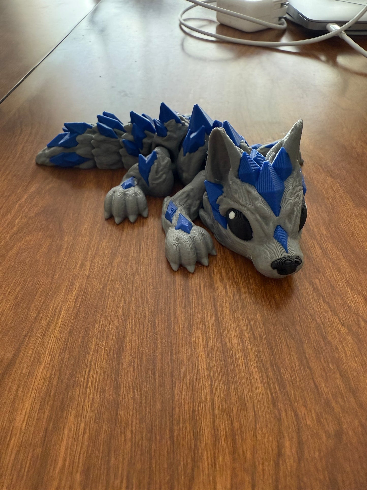 Blue and Gray Wolf Dragon 3D Printed
