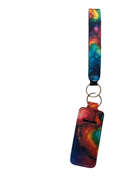 Rainbow alcohol ink Wristlet and Lip Balm Holder