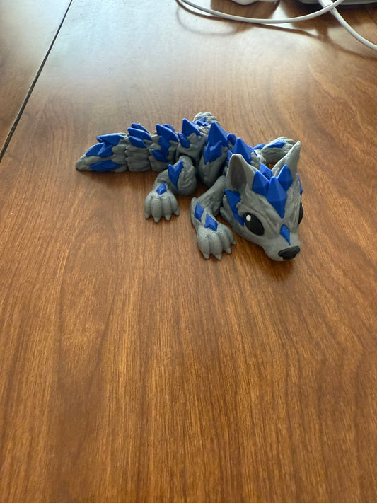 Blue and Gray Wolf Dragon 3D Printed