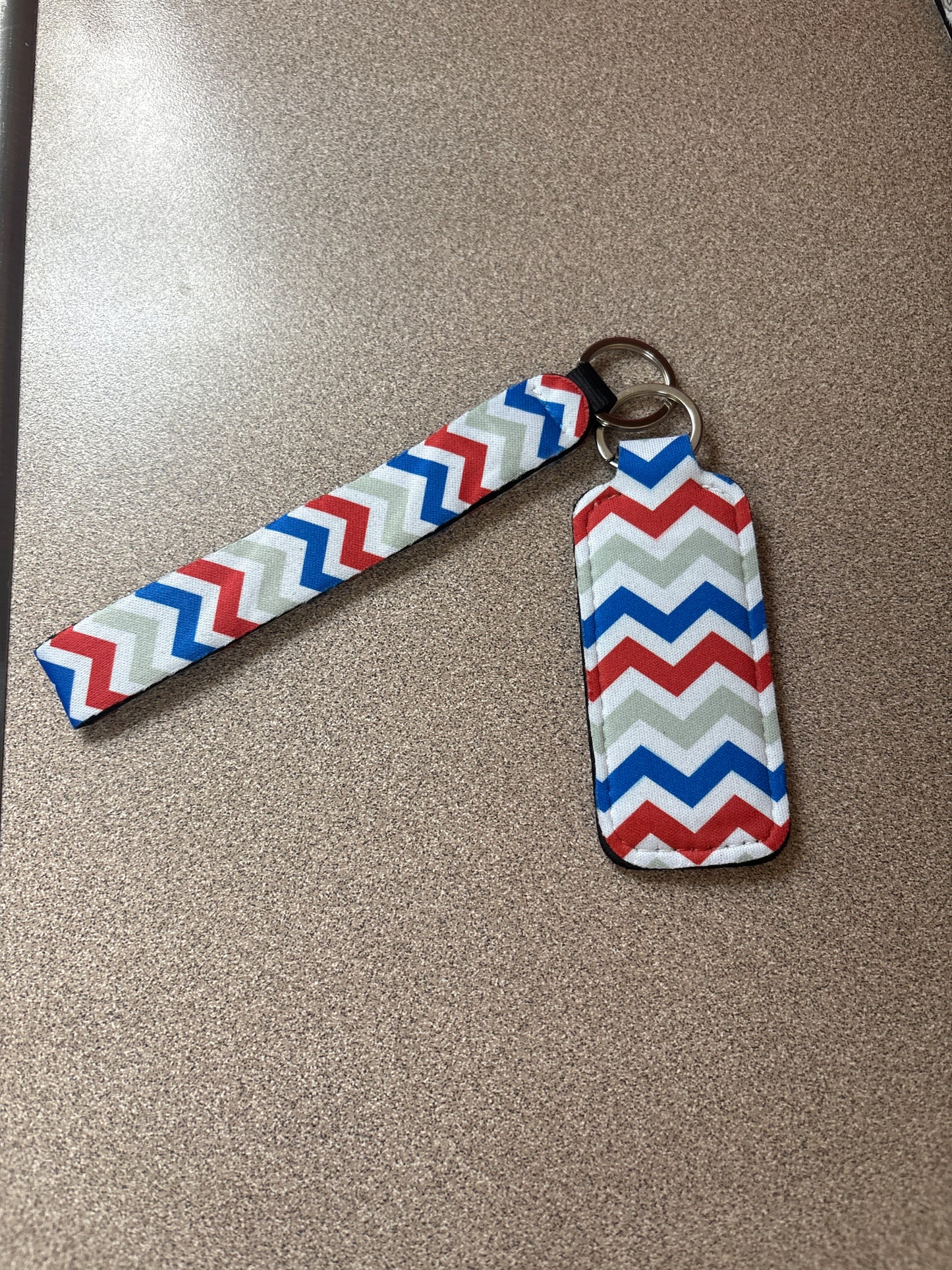 Red white and blue chevron Wristlet and Lip Balm Holder