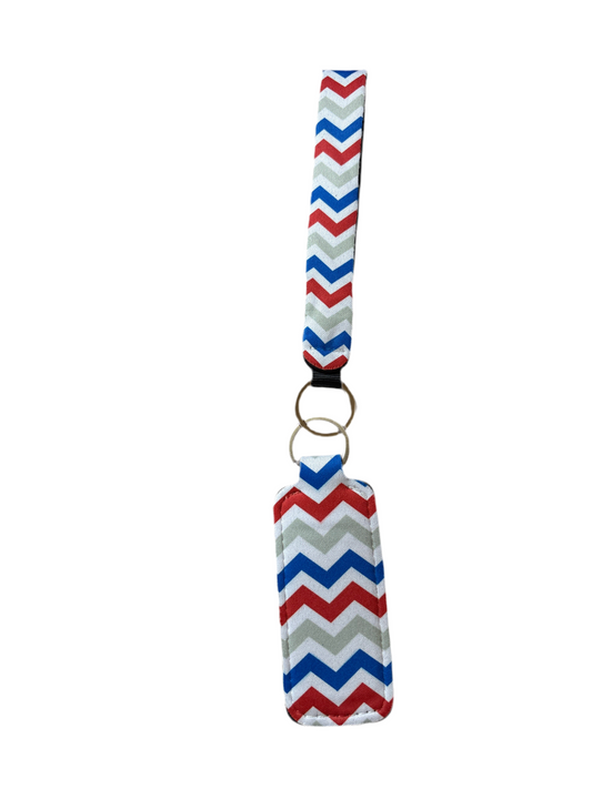 Red white and blue chevron Wristlet and Lip Balm Holder