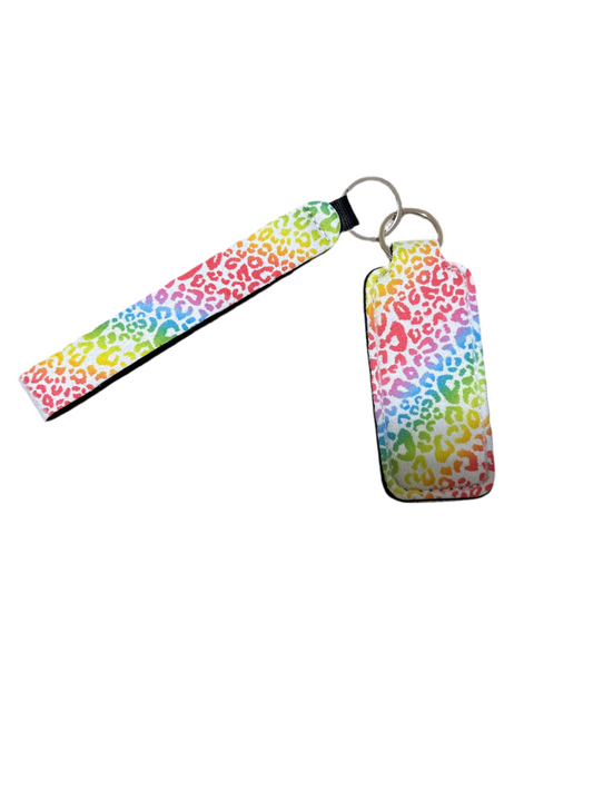 Rainbow Cheetah Print Wristlet with Lip Balm Holder