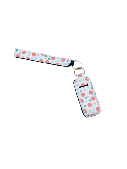 Green and Pink Polka Dot Wristlet with Lip Balm Holder