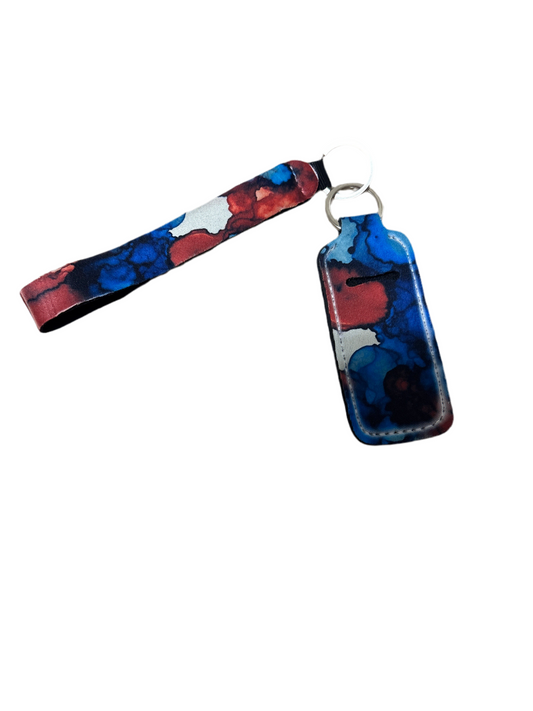 Red white and blue Alcohol Ink Wristlet with Lip Balm Holder