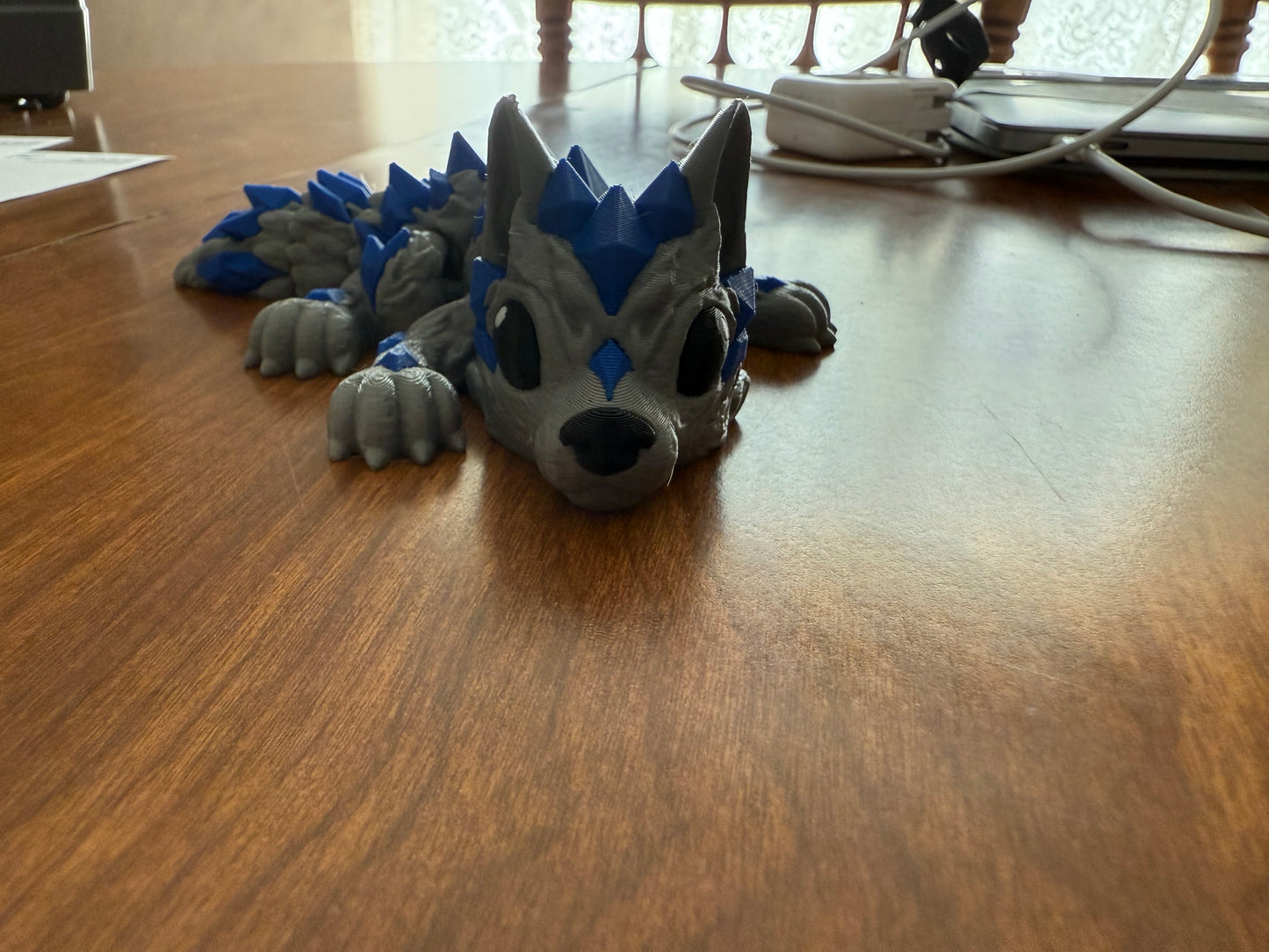 Blue and Gray Wolf Dragon 3D Printed